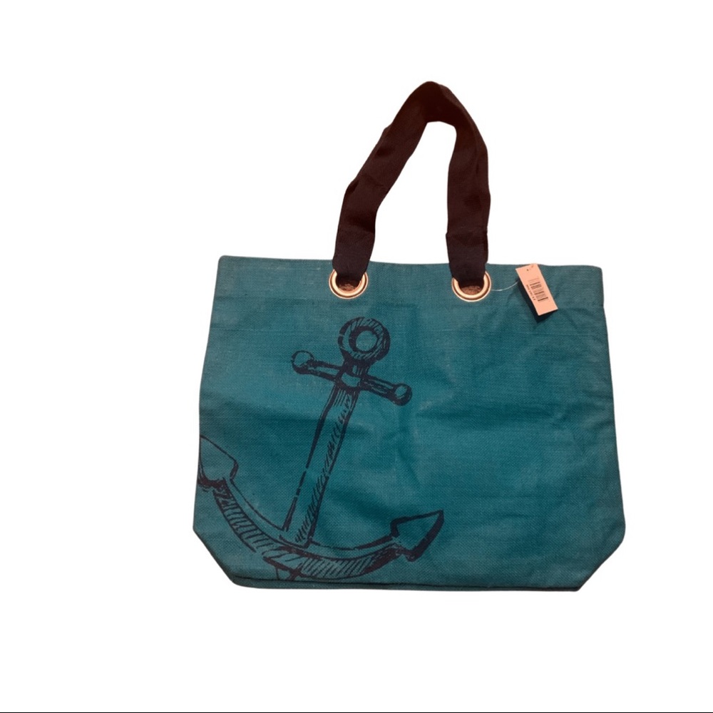 Burlap Blue Anchor Design Shopping bag